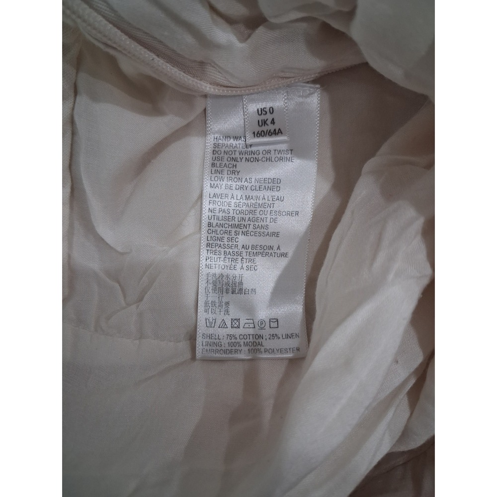 Anthropologie Embroidered Cotton Linen Crop Pants Ivory Orange Blue Women US 0 - Picture 8 of 8